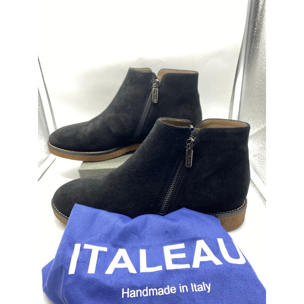 Italeau Foliana Nero Black Suede Ankle Boot Handmade Italy waterproof size 40‎